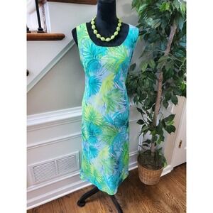 Vintage DR Blue Floral Polyester Round Neck Sleeveless Knee Length Dress Size 8